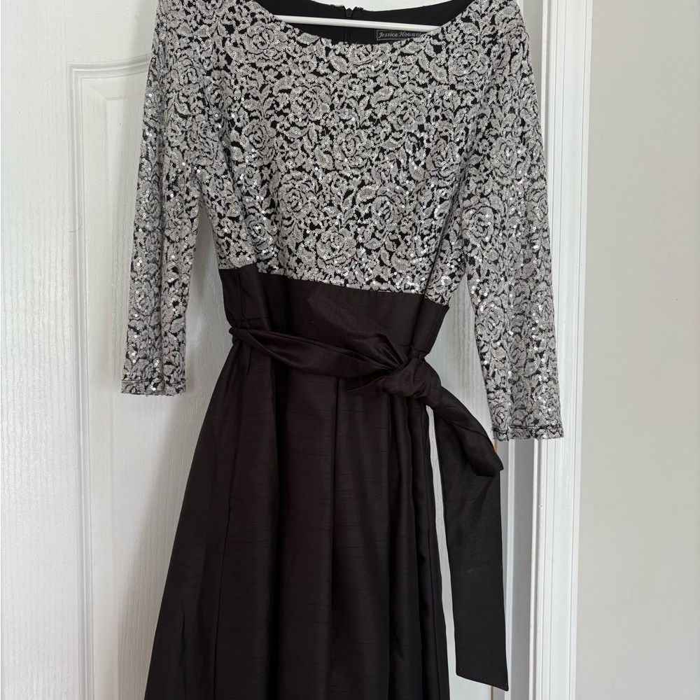 Jessica Howard Black and Silver Lace Dress